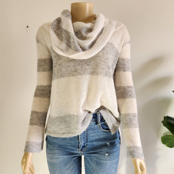 Free People Sweaters - Free People Alpaca Women Lulu Rugby Stripe Cowl Sweater Size M White-Gray Color